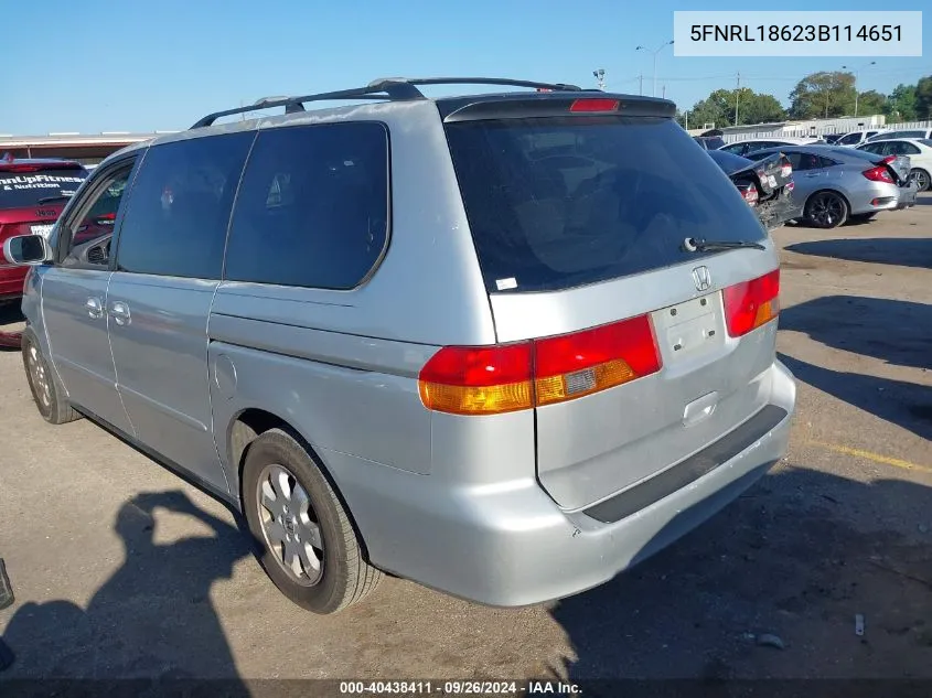 2003 Honda Odyssey Ex VIN: 5FNRL18623B114651 Lot: 40438411