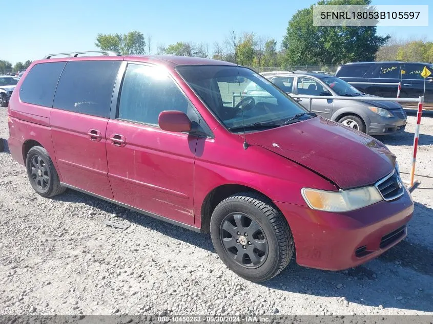 2003 Honda Odyssey Exl VIN: 5FNRL18053B105597 Lot: 40450263