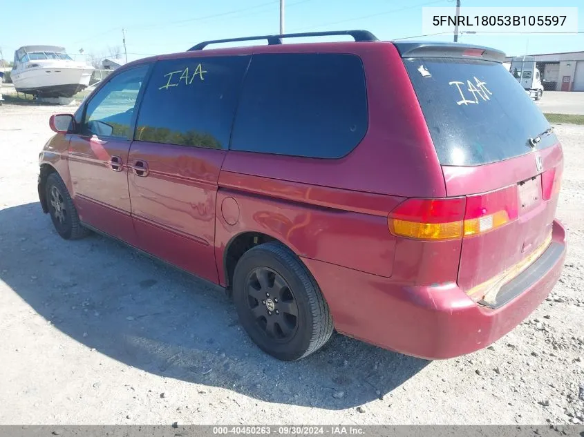 2003 Honda Odyssey Exl VIN: 5FNRL18053B105597 Lot: 40450263