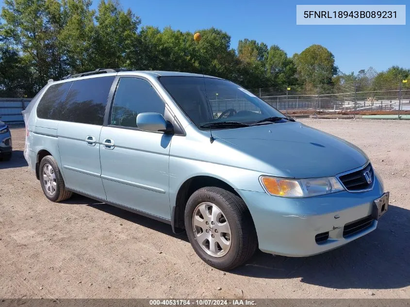 2003 Honda Odyssey Ex-L VIN: 5FNRL18943B089231 Lot: 40531784