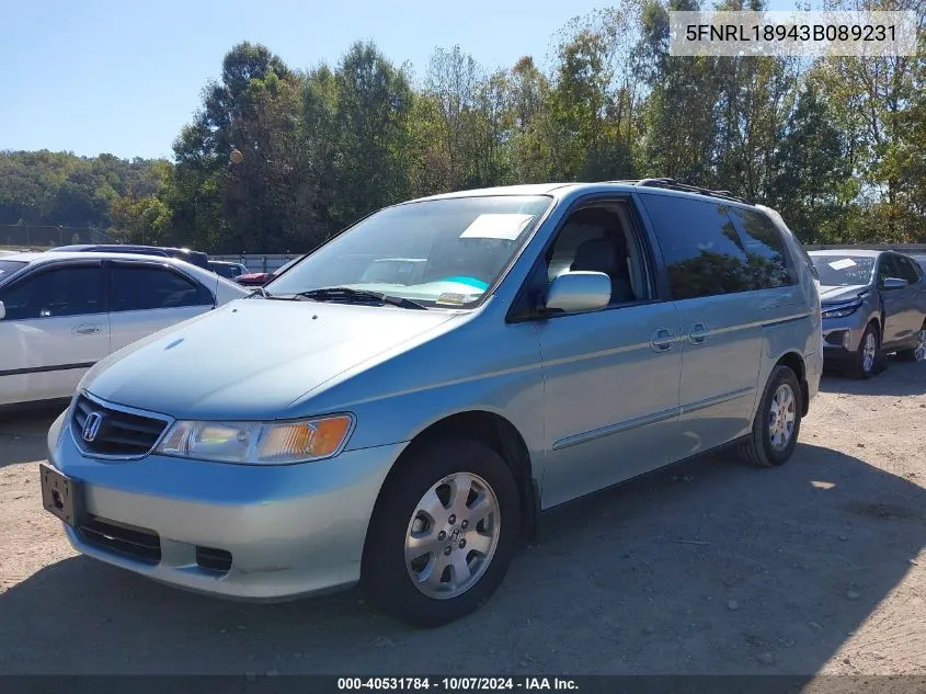 2003 Honda Odyssey Ex-L VIN: 5FNRL18943B089231 Lot: 40531784