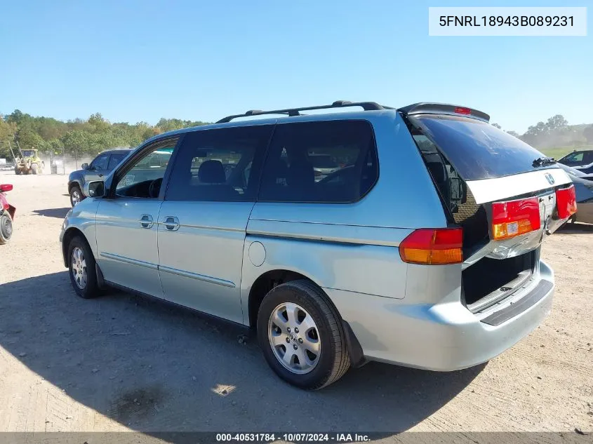 2003 Honda Odyssey Ex-L VIN: 5FNRL18943B089231 Lot: 40531784