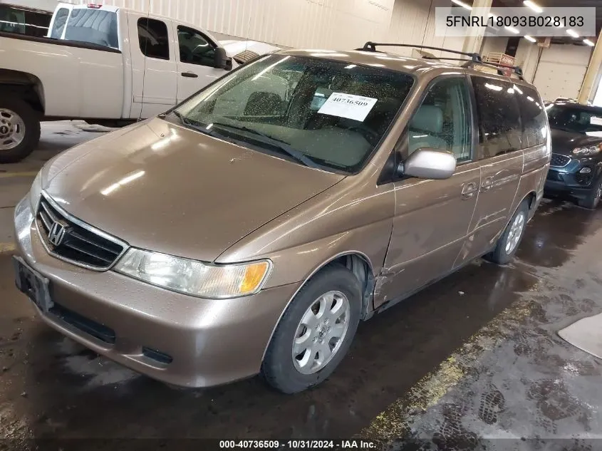 2003 Honda Odyssey Ex-L VIN: 5FNRL18093B028183 Lot: 40736509