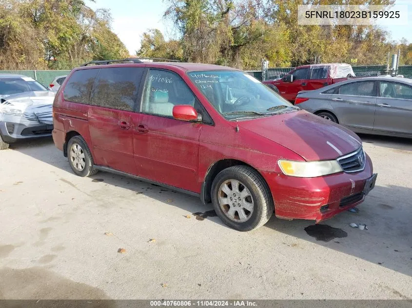 2003 Honda Odyssey Exl VIN: 5FNRL18023B159925 Lot: 40760806