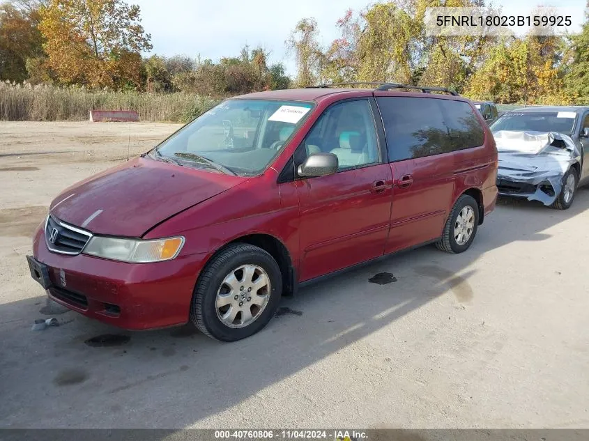 2003 Honda Odyssey Exl VIN: 5FNRL18023B159925 Lot: 40760806