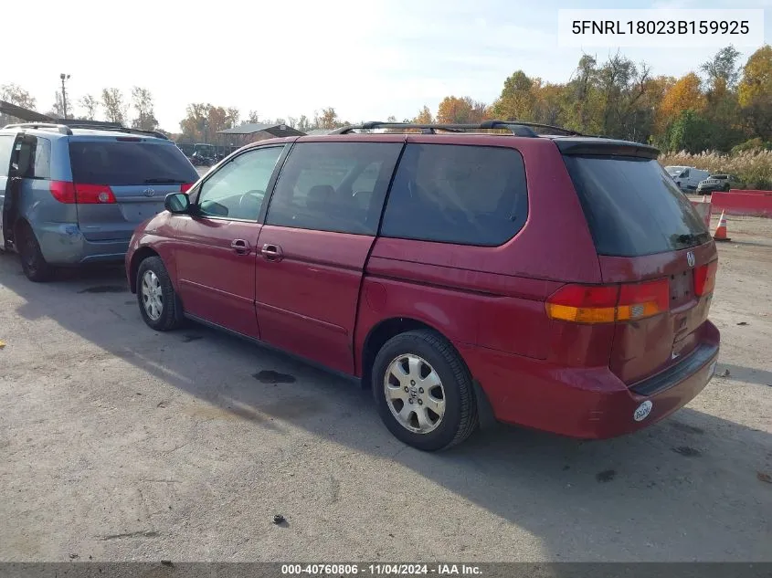 2003 Honda Odyssey Exl VIN: 5FNRL18023B159925 Lot: 40760806