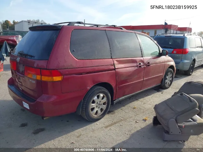 2003 Honda Odyssey Exl VIN: 5FNRL18023B159925 Lot: 40760806