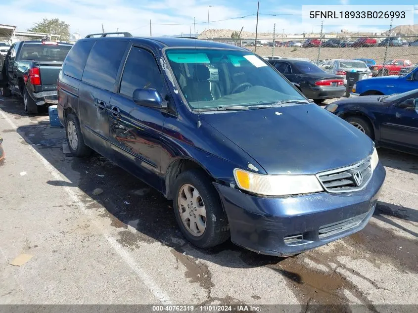 2003 Honda Odyssey Ex-L VIN: 5FNRL18933B026993 Lot: 40762319