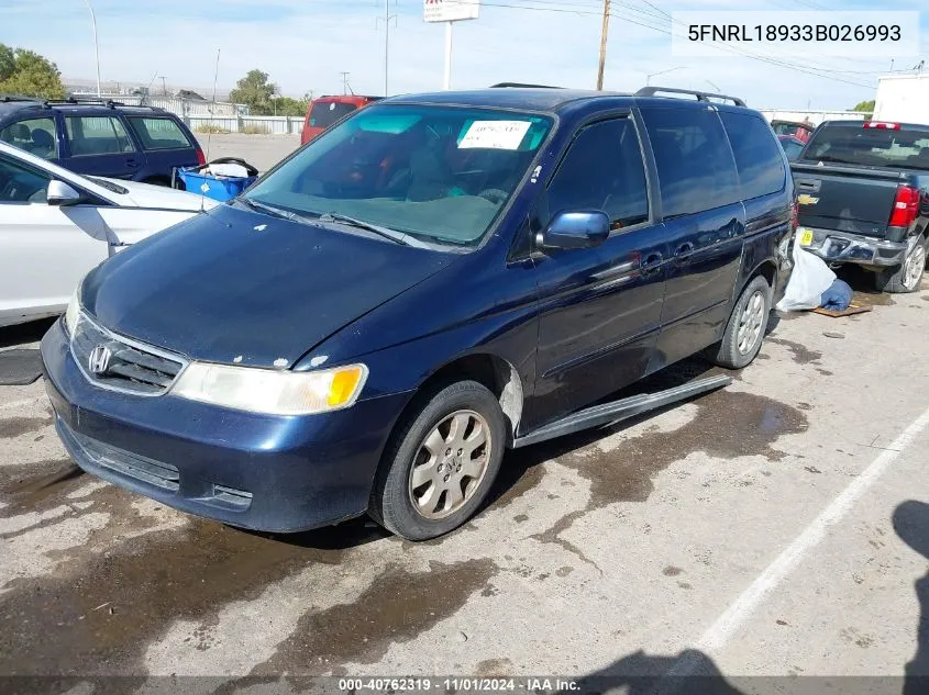 2003 Honda Odyssey Ex-L VIN: 5FNRL18933B026993 Lot: 40762319