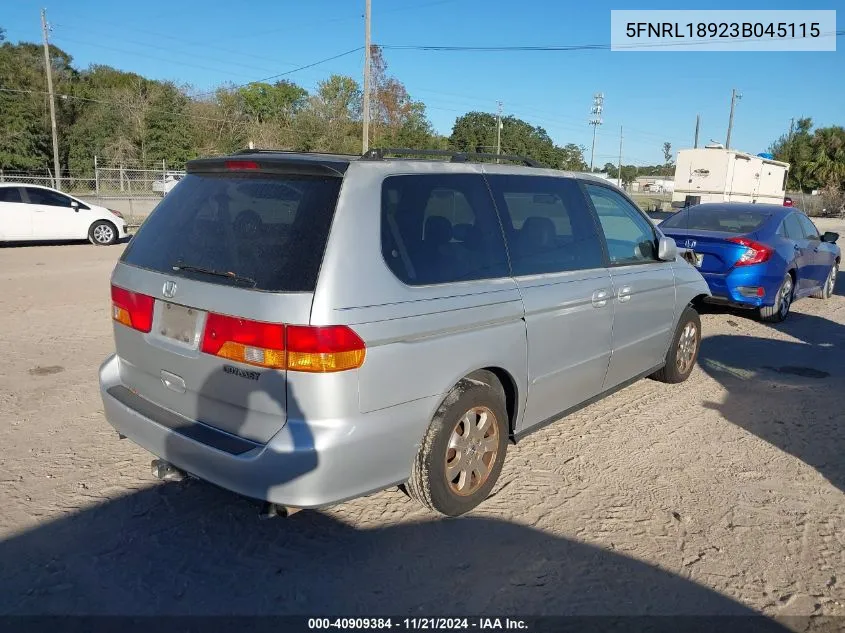 2003 Honda Odyssey Exl VIN: 5FNRL18923B045115 Lot: 40909384