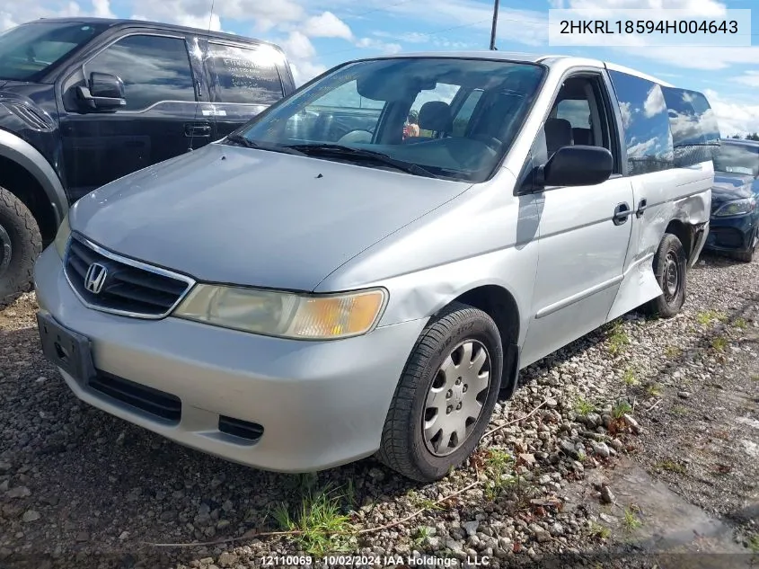 2004 Honda Odyssey Lx VIN: 2HKRL18594H004643 Lot: 12110069