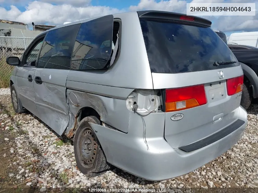 2004 Honda Odyssey Lx VIN: 2HKRL18594H004643 Lot: 12110069