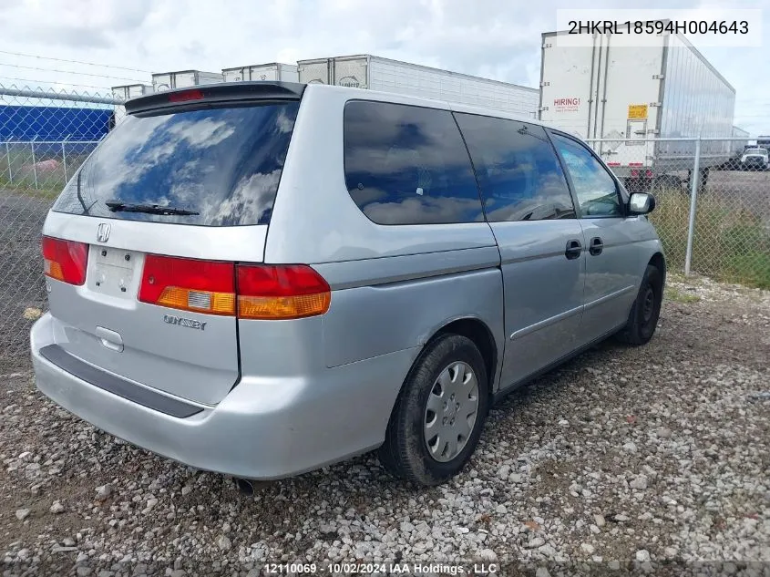 2004 Honda Odyssey Lx VIN: 2HKRL18594H004643 Lot: 12110069