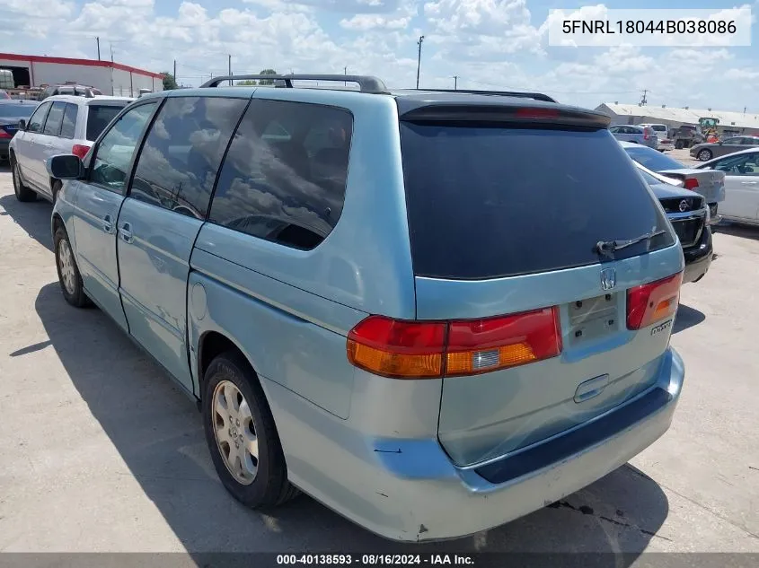 2004 Honda Odyssey Ex-L VIN: 5FNRL18044B038086 Lot: 40138593