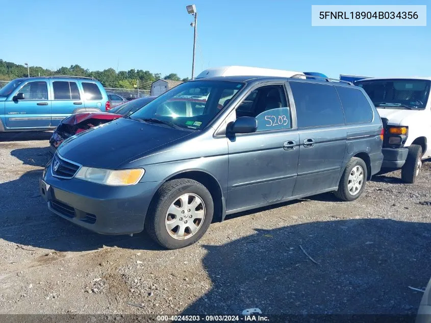 2004 Honda Odyssey Ex-L VIN: 5FNRL18904B034356 Lot: 40245203