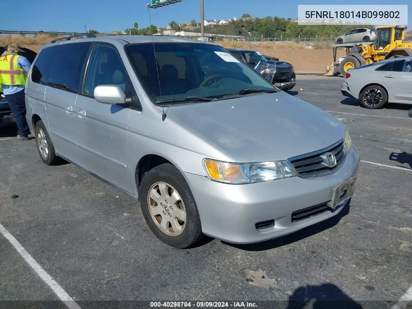 2004 Honda Odyssey Ex-L VIN: 5FNRL18014B099802 Lot: 40298784