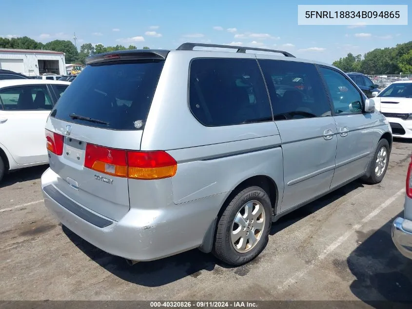 2004 Honda Odyssey Ex VIN: 5FNRL18834B094865 Lot: 40320826