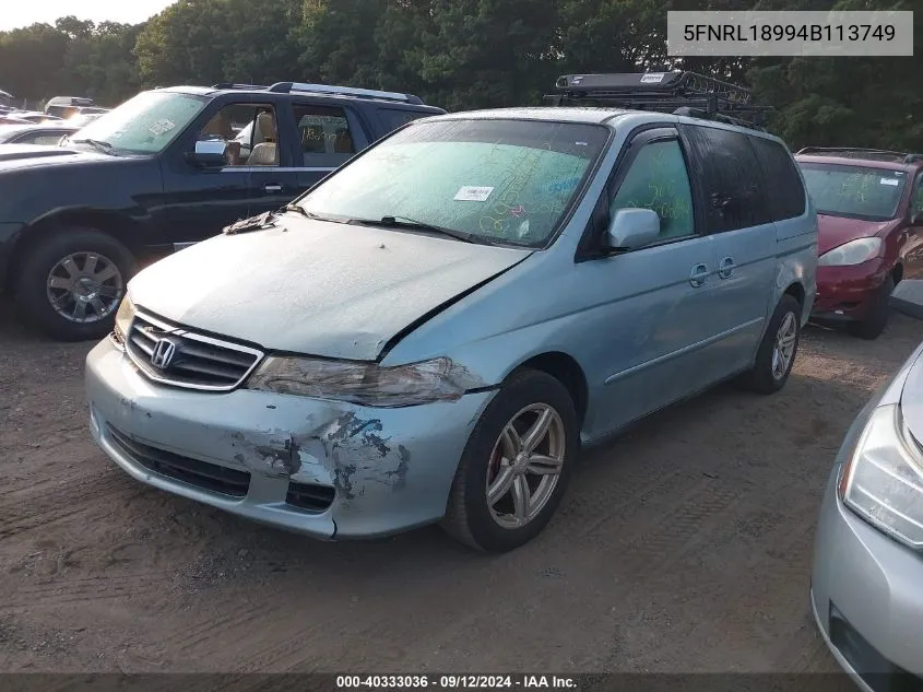 2004 Honda Odyssey Ex-L VIN: 5FNRL18994B113749 Lot: 40333036