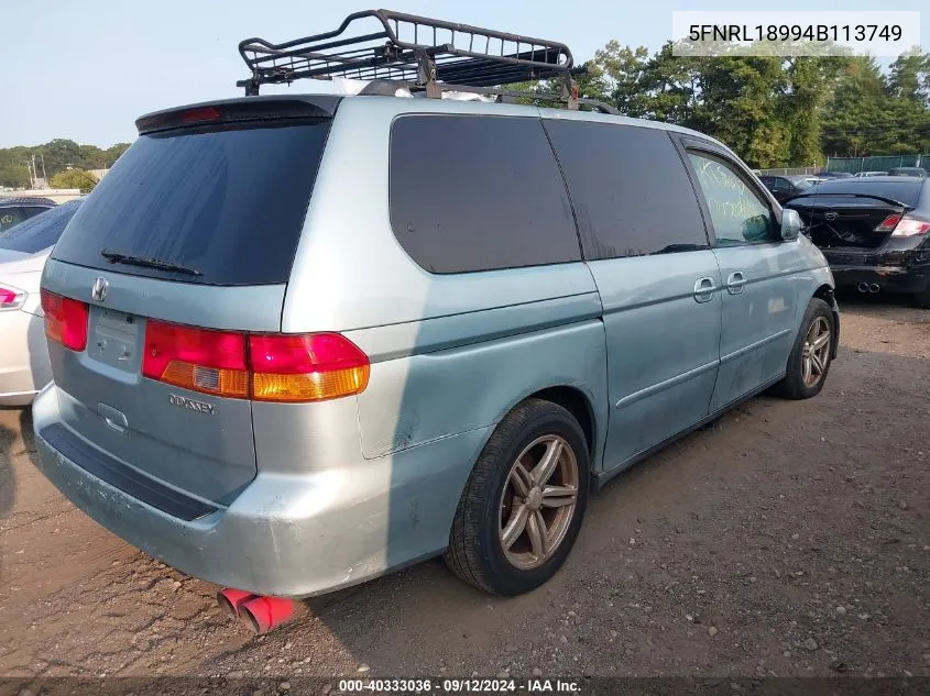 2004 Honda Odyssey Ex-L VIN: 5FNRL18994B113749 Lot: 40333036