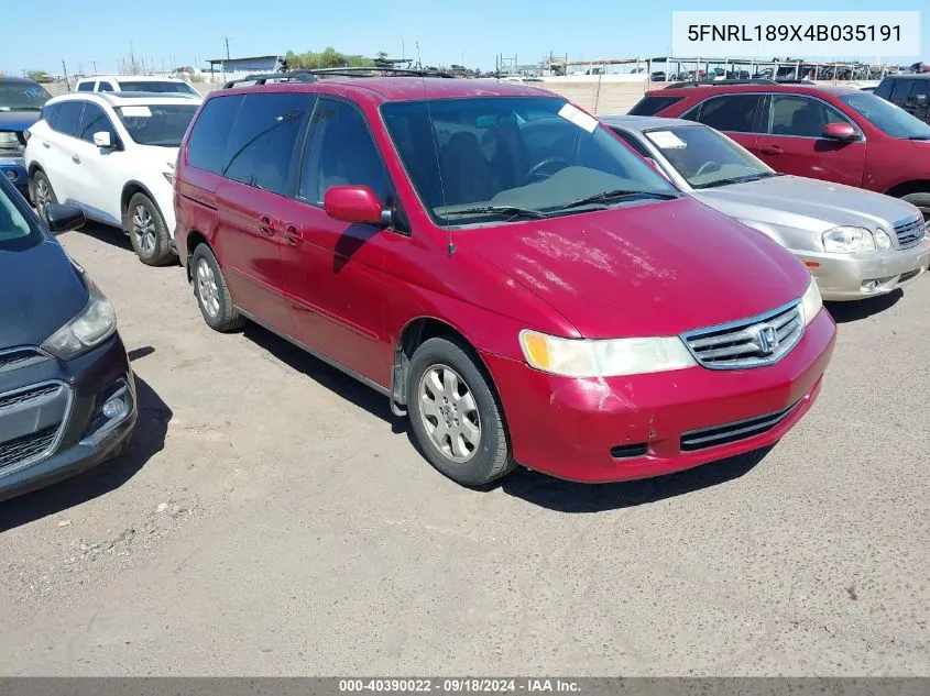 5FNRL189X4B035191 2004 Honda Odyssey Ex-L