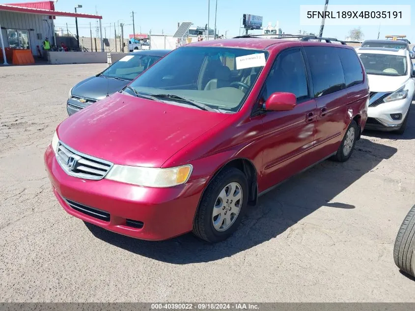 2004 Honda Odyssey Ex-L VIN: 5FNRL189X4B035191 Lot: 40390022