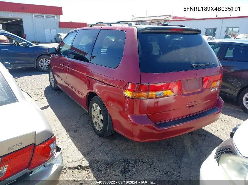 2004 Honda Odyssey Ex-L VIN: 5FNRL189X4B035191 Lot: 40390022