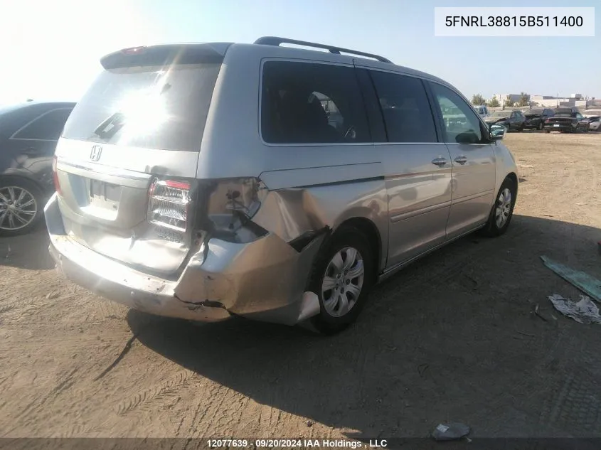 2005 Honda Odyssey VIN: 5FNRL38815B511400 Lot: 12077639