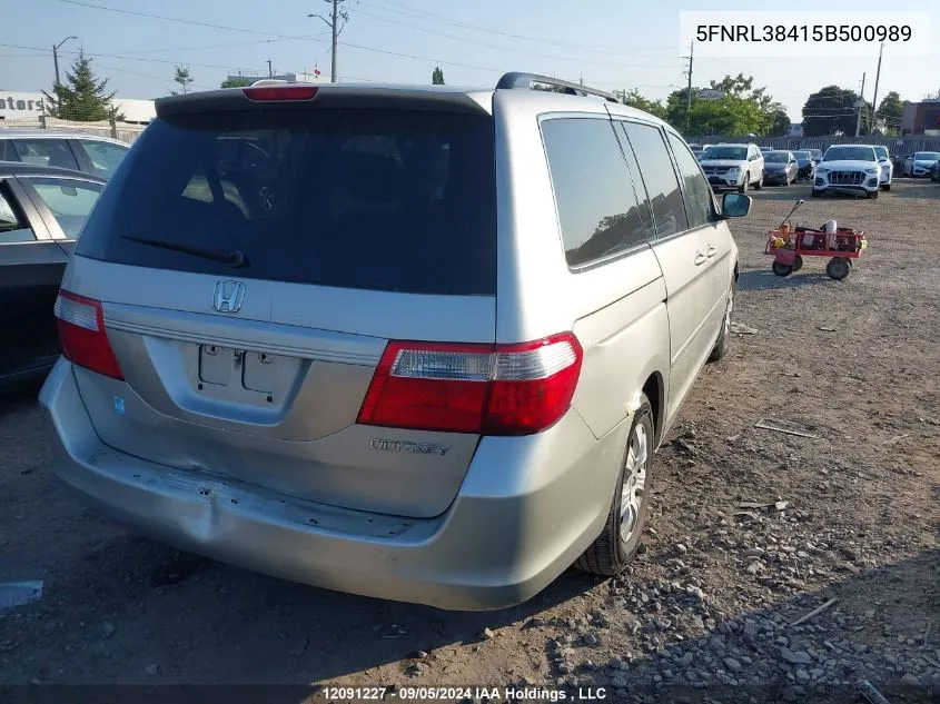 2005 Honda Odyssey VIN: 5FNRL38415B500989 Lot: 12091227