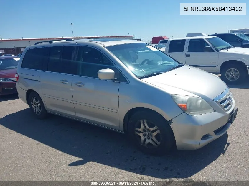 2005 Honda Odyssey Ex-L VIN: 5FNRL386X5B413402 Lot: 39636521