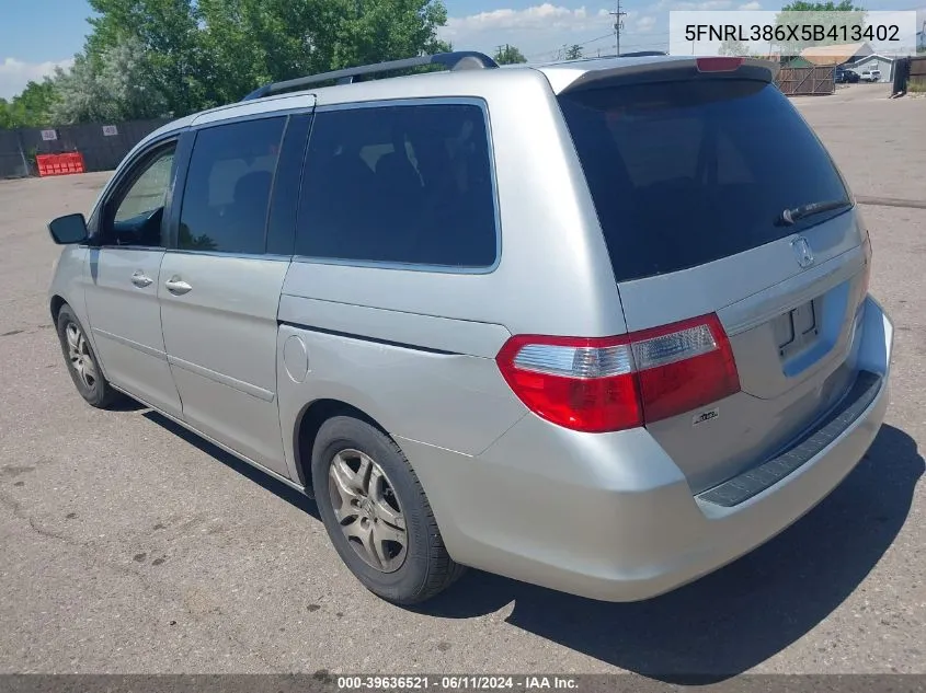 2005 Honda Odyssey Ex-L VIN: 5FNRL386X5B413402 Lot: 39636521