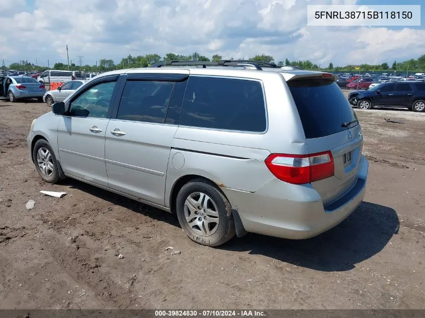 2005 Honda Odyssey Ex-L VIN: 5FNRL38715B118150 Lot: 39824830