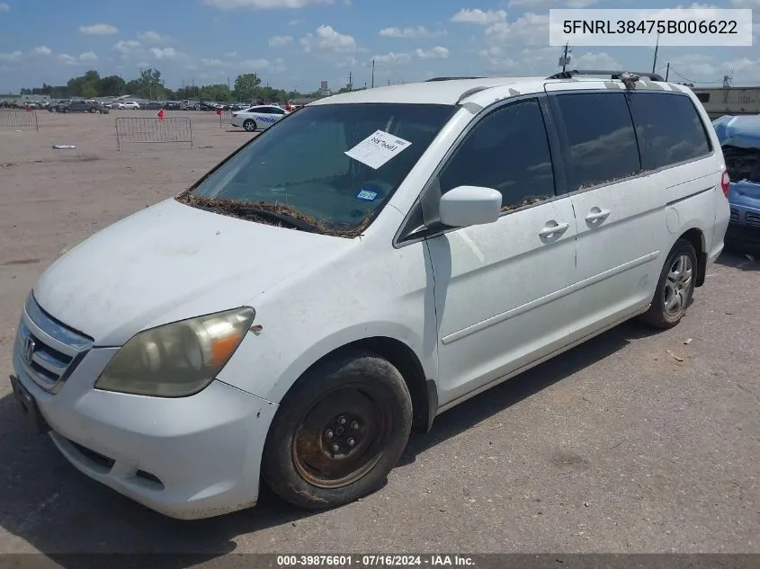 2005 Honda Odyssey Ex VIN: 5FNRL38475B006622 Lot: 39876601