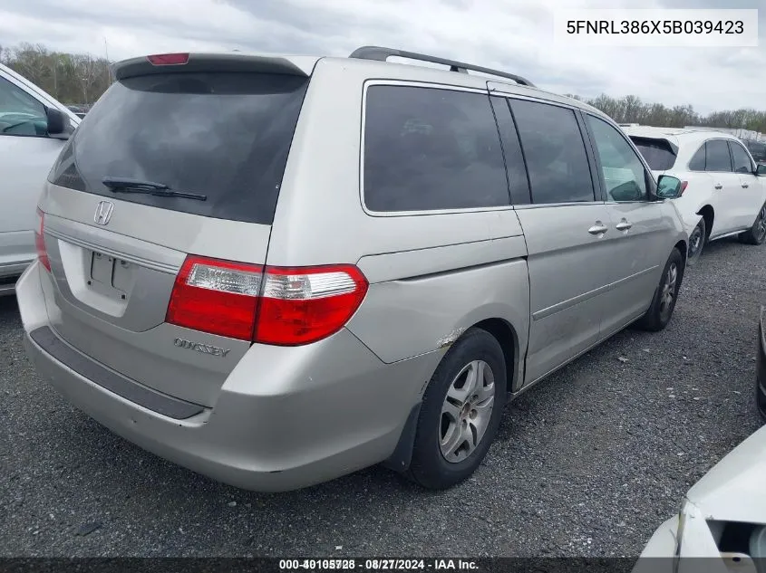 2005 Honda Odyssey Ex-L VIN: 5FNRL386X5B039423 Lot: 40105728