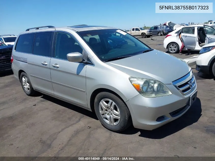 2005 Honda Odyssey Ex-L VIN: 5FNRL38755B017323 Lot: 40114049