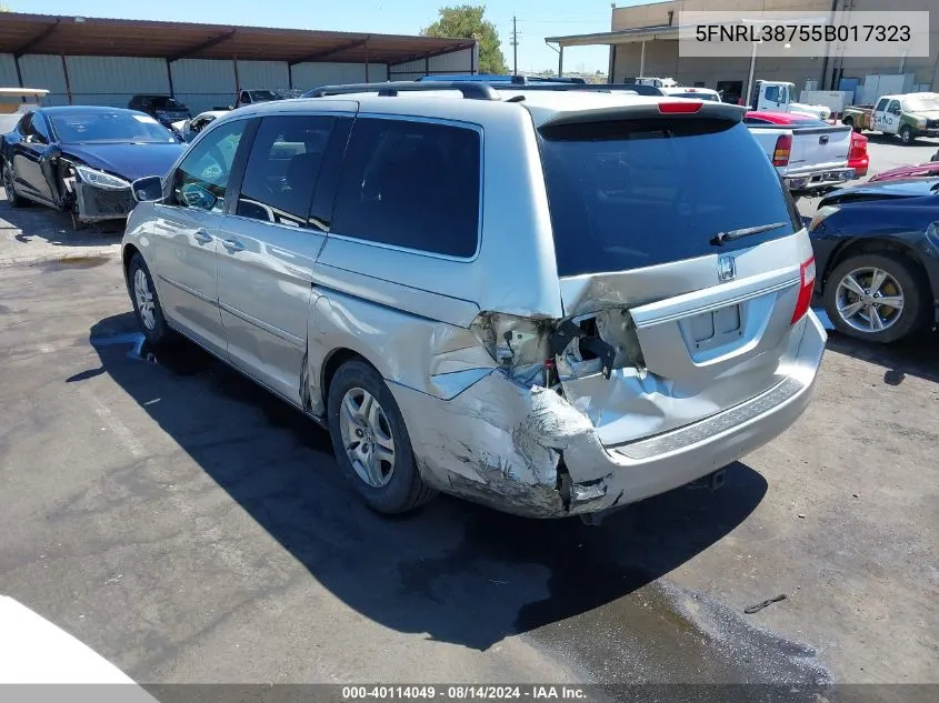 2005 Honda Odyssey Ex-L VIN: 5FNRL38755B017323 Lot: 40114049