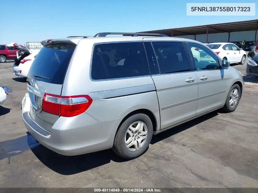 2005 Honda Odyssey Ex-L VIN: 5FNRL38755B017323 Lot: 40114049