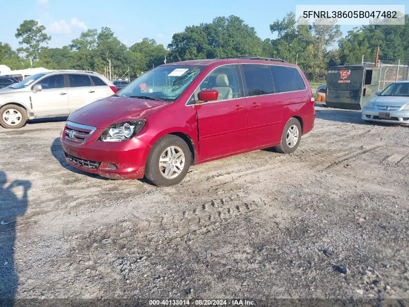 2005 Honda Odyssey Ex-L VIN: 5FNRL38605B047482 Lot: 40133014