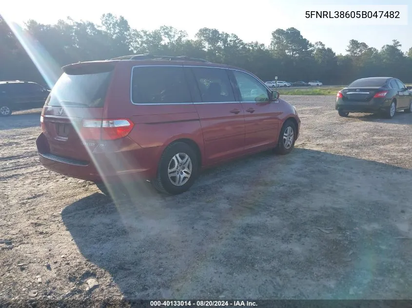 2005 Honda Odyssey Ex-L VIN: 5FNRL38605B047482 Lot: 40133014