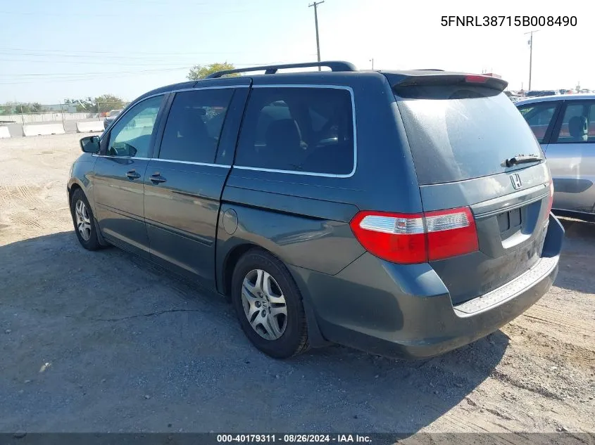 2005 Honda Odyssey Ex-L VIN: 5FNRL38715B008490 Lot: 40179311