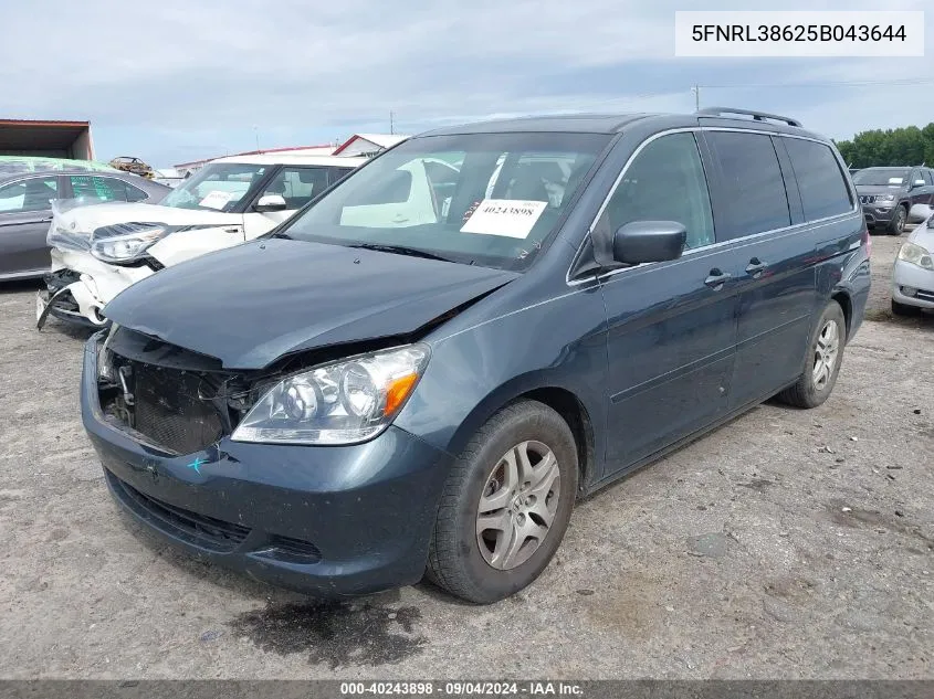 5FNRL38625B043644 2005 Honda Odyssey Ex-L