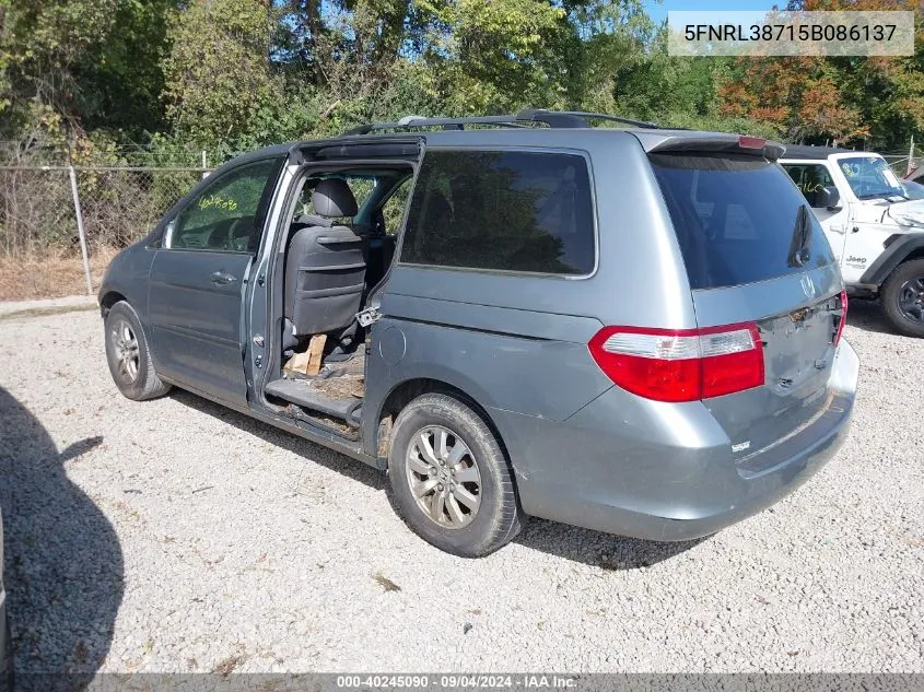 2005 Honda Odyssey Ex-L VIN: 5FNRL38715B086137 Lot: 40245090