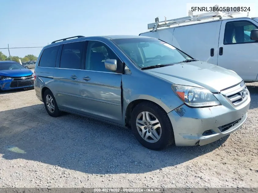 2005 Honda Odyssey Ex-L VIN: 5FNRL38605B108524 Lot: 40278002