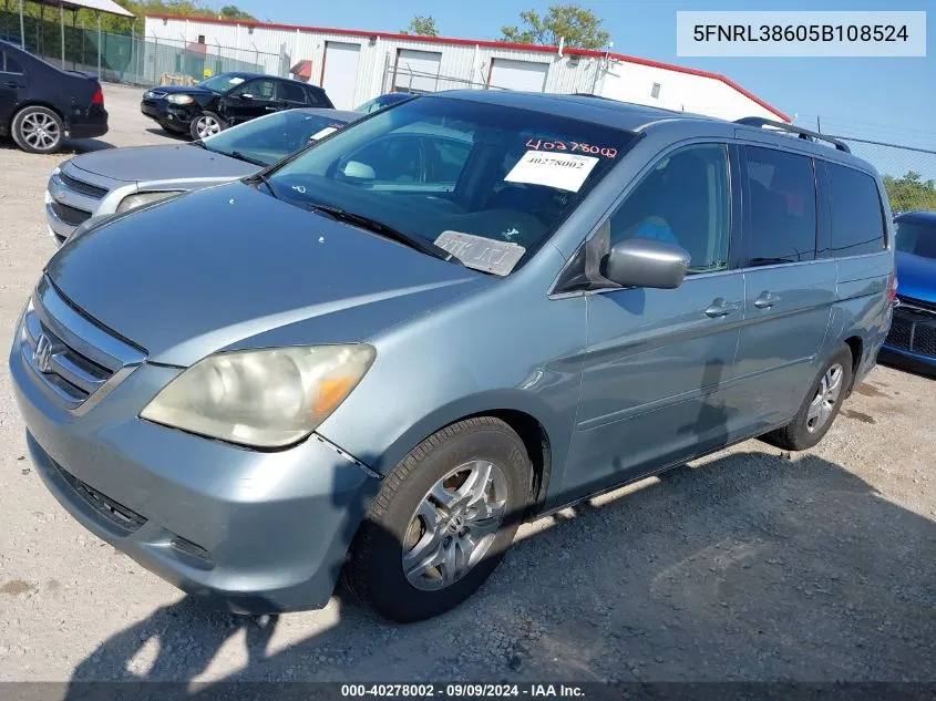 2005 Honda Odyssey Ex-L VIN: 5FNRL38605B108524 Lot: 40278002