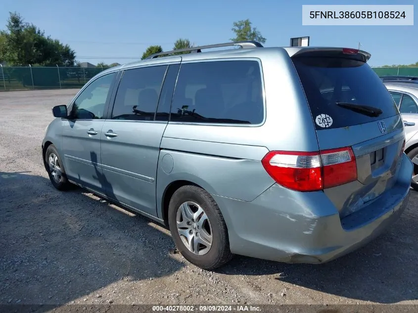 2005 Honda Odyssey Ex-L VIN: 5FNRL38605B108524 Lot: 40278002