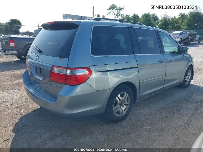 5FNRL38605B108524 2005 Honda Odyssey Ex-L