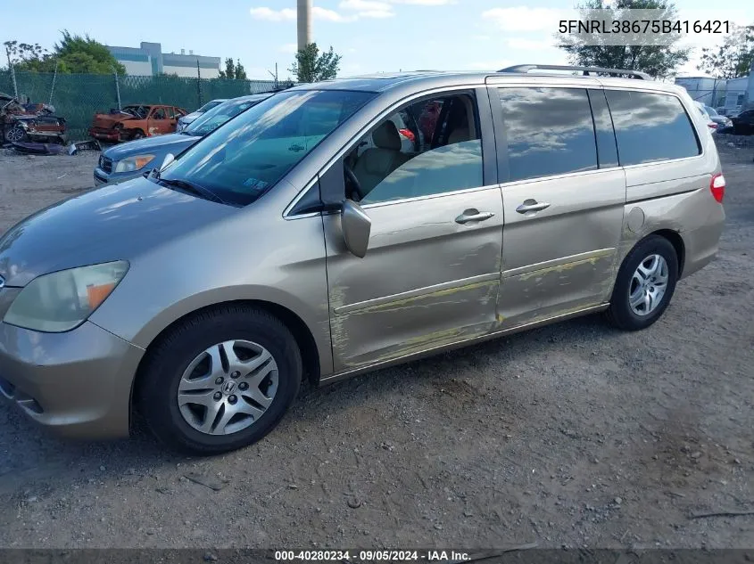 2005 Honda Odyssey Ex-L VIN: 5FNRL38675B416421 Lot: 40280234