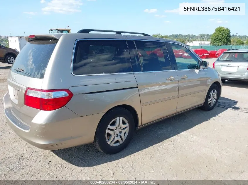 2005 Honda Odyssey Ex-L VIN: 5FNRL38675B416421 Lot: 40280234