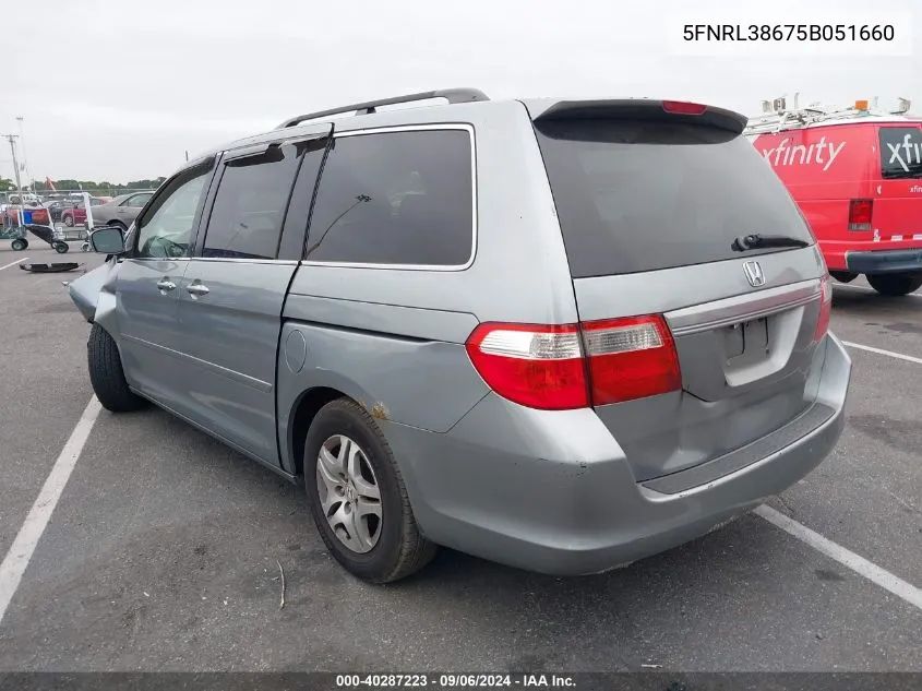 2005 Honda Odyssey Ex-L VIN: 5FNRL38675B051660 Lot: 40287223