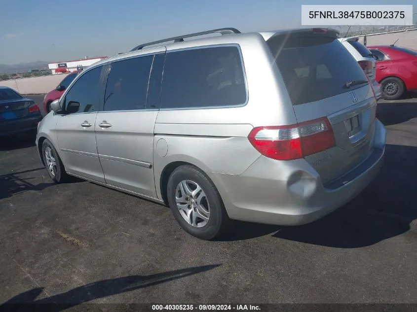 2005 Honda Odyssey Ex VIN: 5FNRL38475B002375 Lot: 40305235