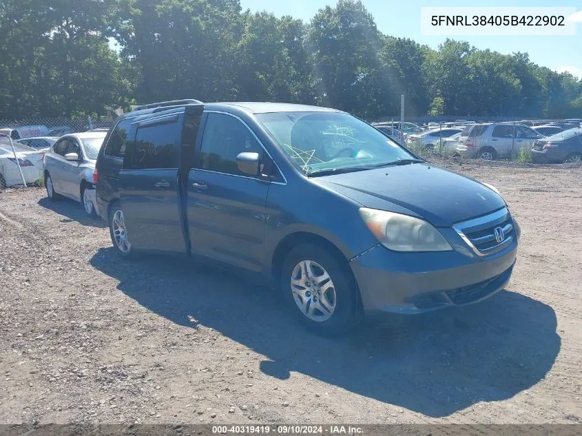 2005 Honda Odyssey Ex VIN: 5FNRL38405B422902 Lot: 40319419